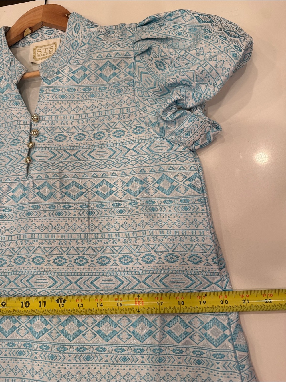 Sail to Sable Seafoam Patterned Puff-Sleeve Mini Dress - Picture 10 of 12
